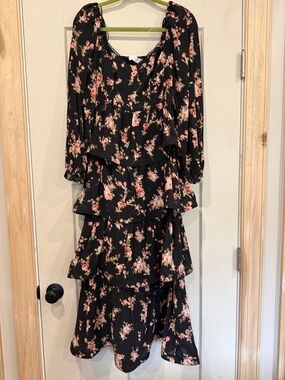 Astr Black Maxi Dress with Pink Floral Print
